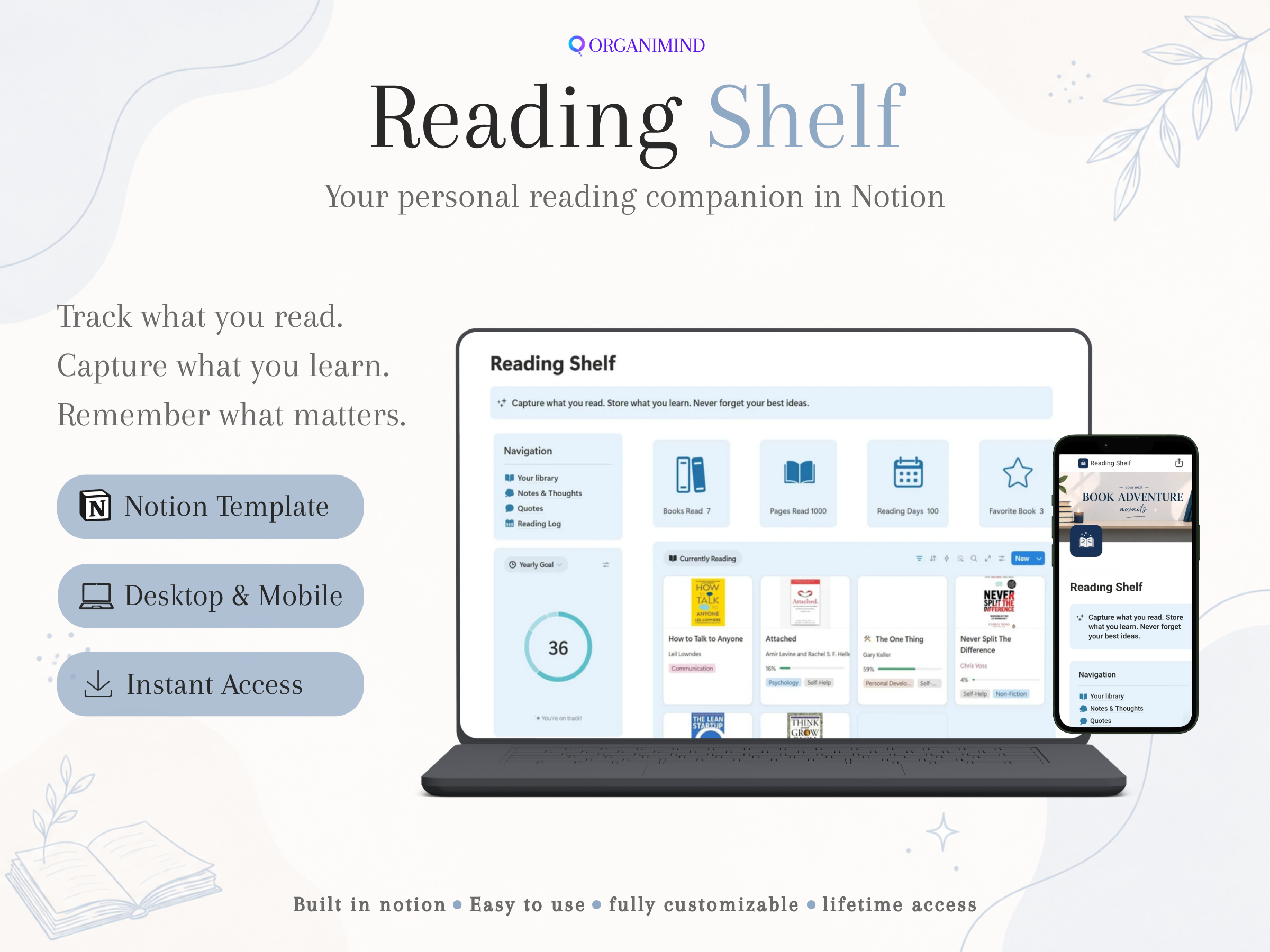 Reading Shelf Template main view