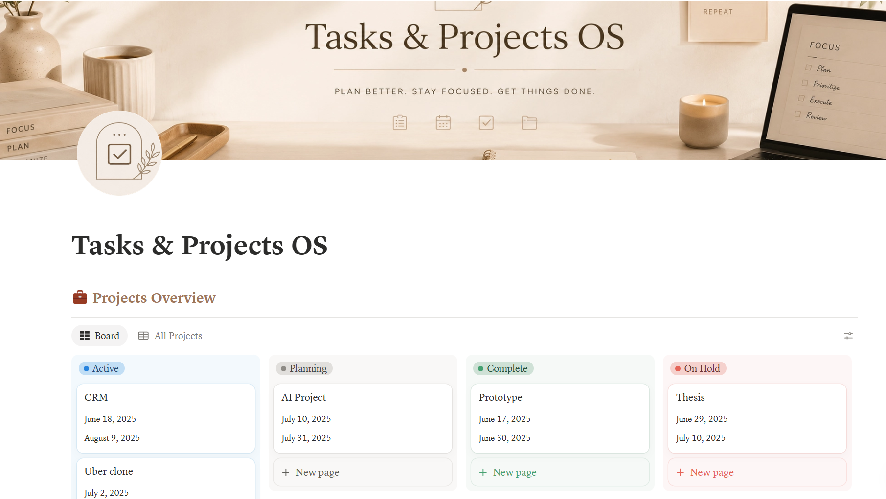 Tasks & Projects OS template preview